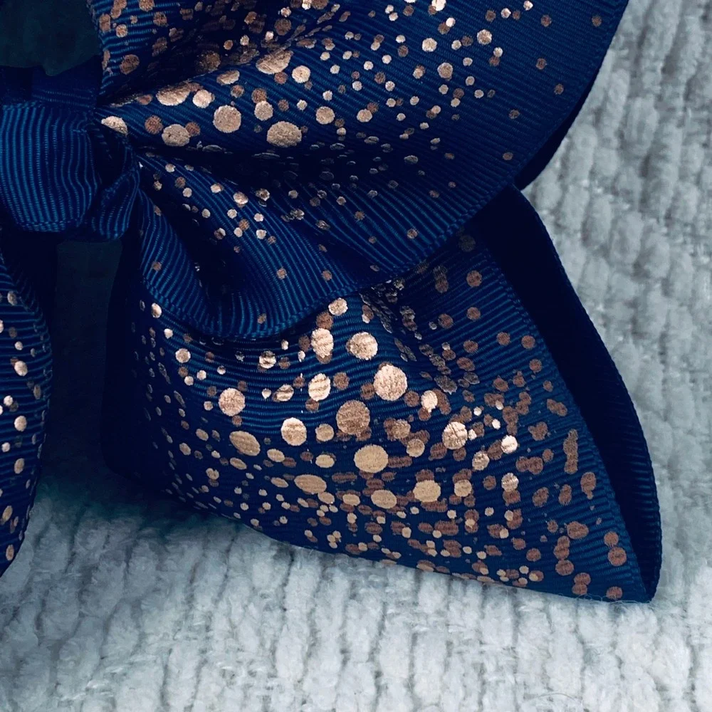 JoJo Siwa Hair Bow Girls Navy Rose Gold Polka Dot Metallic Foil‎ Grosgrain Clip